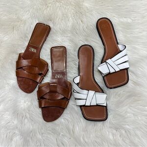 Zara Flat Crossed Leather Sandal Bundle Sz 9.5